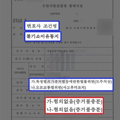 특가법 도주치상 및 사고후미조치 혐의 의뢰인 변호하여 무혐의 처분 이끌어내