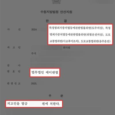 도주치상+위험운전치상+사고후미조치+음주운전 혐의 받은 의뢰인, 벌금형 선처 이끌어내